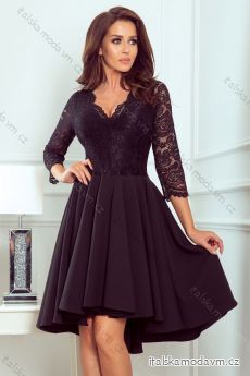 210-10 NICOLLE - šaty s delším hřbetem s krajkovým výstřihem - černá
 NMC-210-10
