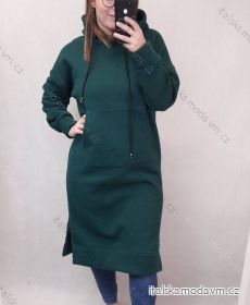 Šaty mikinové s kapucí dlouhý rukáv dámské nadrozměr (XL/2XL ONE SIZE) ITALSKÁ MÓDA IMC211057