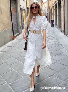 Šaty dlouhé letní bavlněné krajkové krátký rukáv dámské (S/M ONE SIZE) ITALSKÁ MÓDA IMM22321