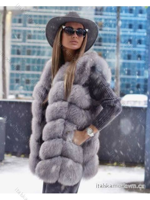 Vesta kožúšok zimné dámsky s koženkovými vreckami teplá umelá kožušina (s-4XL) AFASHION AF18048