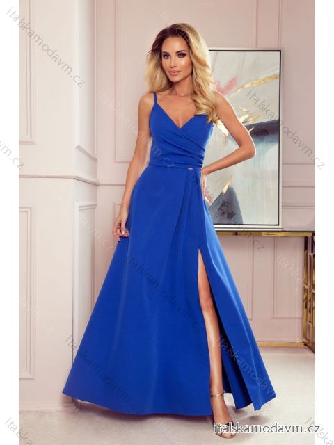 299-3 CHIARA elegantní maxi šaty s popruhy - královská modrá
