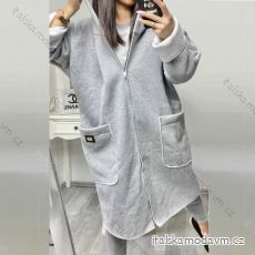 Kabát flaušový na zip dlouhý rukáv s kapucí dámská nadrozměr (XL/2XL ONE SIZE) ITALSKá MóDA IMC21839