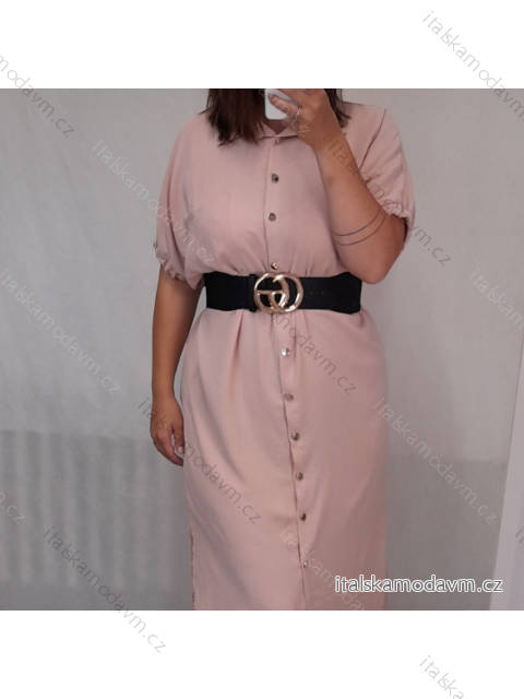 Šaty košilové maxi dlouhé oversize letní krátký rukáv dámské (S/M/L/XL/2XL/3XL ONE SIZE) ITALSKÁ MÓDA IMM21943