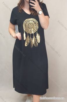 Šaty oversize maxi dlouhé krátký rukáv dámské bavlněné (L/XL/2XL ONE SIZE) Italská Móda IM322046