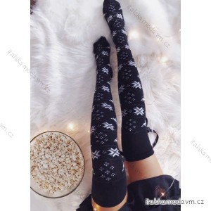 Ponožky Vánoční nadkolenky veselé vločky s mašlí dámské (one size ) POLSKÁ MODA DPP20010B