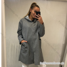 Kabát flaušový na zip s kapucí dlouhý rukáv dámský nadrozměr (XL/2XL ONE SIZE) ITALSKÁ MÓDA IMD22362