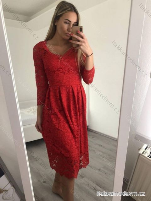 Šaty krajkové dlouhý rukáv dámské (S/M ONE SIZE) ITALSKÁ MÓDA IMWY213001/DR S/M červená