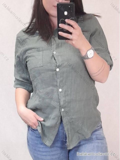Košeľa ľanová dlhý rukáv dámska nadrozmer (M/L ONE SIZE) TALIANSKA MóDA IM722037/DR