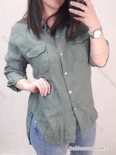 Košile lněná dlouhý rukáv dámská nadrozměr (XL/2XL ONE SIZE) ITALSKá MóDA IM722034