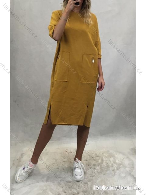 Šaty teplákové 3/4 rukáv, dlouhý rukáv dámské (oversize,UNI m/l) ITALSKÁ MÓDA  IM51911122