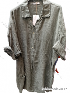 Šaty košilové lněné dlouhý rukáv dámská nadrozměr (L/XL/2XL ONE SIZE) ITALSKá MóDA IM522183