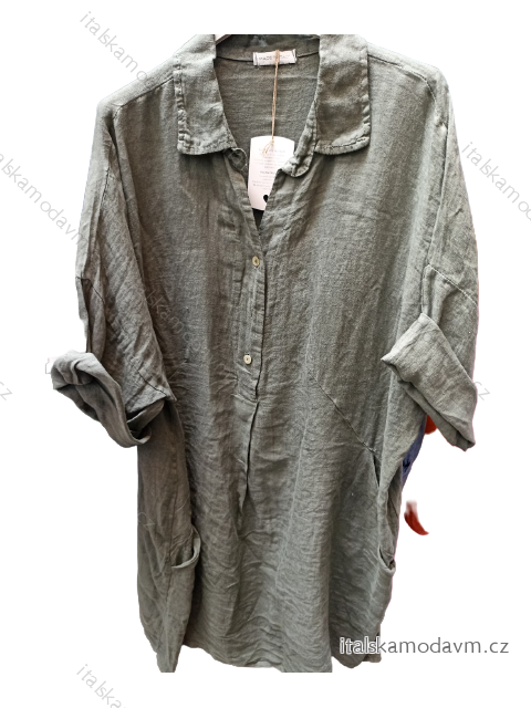 Šaty košeľové ľanové dlhý rukáv dámska nadrozmer (L/XL/2XL ONE SIZE) TALIANSKA MóDA IM522183