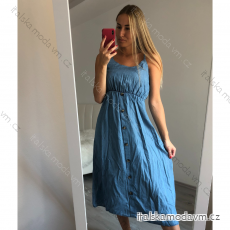 Šaty na ramínka riflové dlouhé letní dámské (S/M ONE SIZE) ITALSKÁ MÓDA IM721175/DR