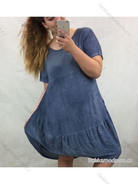Šaty letní oválné krátký rukáv dámské nadrozměrné (UNI XL//2XL/3XL) ITALSKÁ MÓDA IM420929