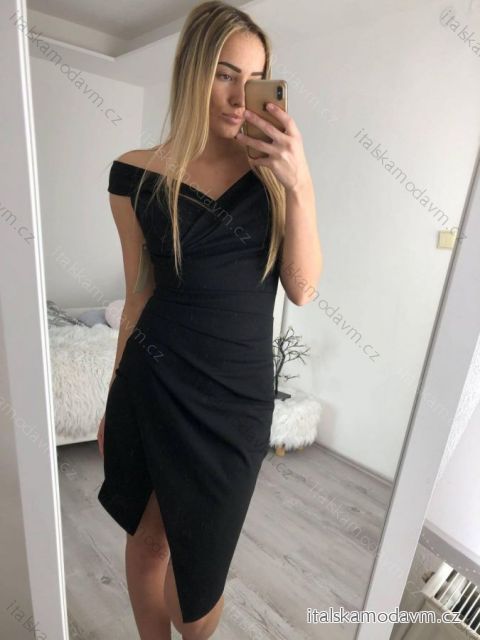Šaty elegantní společenské na ramínka dámské(uni s/m) ITALSKÁ MÓDA IM319904černá