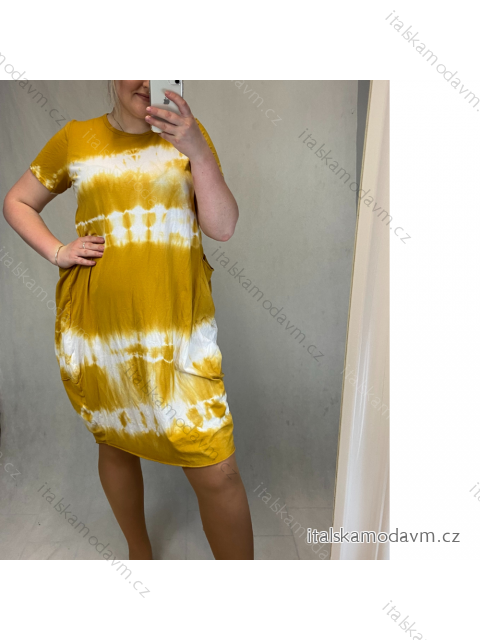 Šaty krátky rukáv dámske nadrozmerné batika (UNI XL/2XL) TALIANSKÁ MÓDA IMN20084 / DR