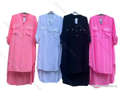 Šaty volnočasové oversize košilové dlouhý rukáv dámské nadrozměr (S/M/L/XL ONE SIZE) ITALSKÁ MÓDA IMD22512