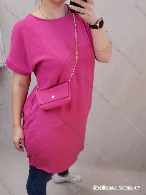 Šaty krátký rukáv s kabelkou dámské nadrozměr (XL/2XL ONE SIZE) ITALSKÁ MÓDA IM422295/DR tm. růžová