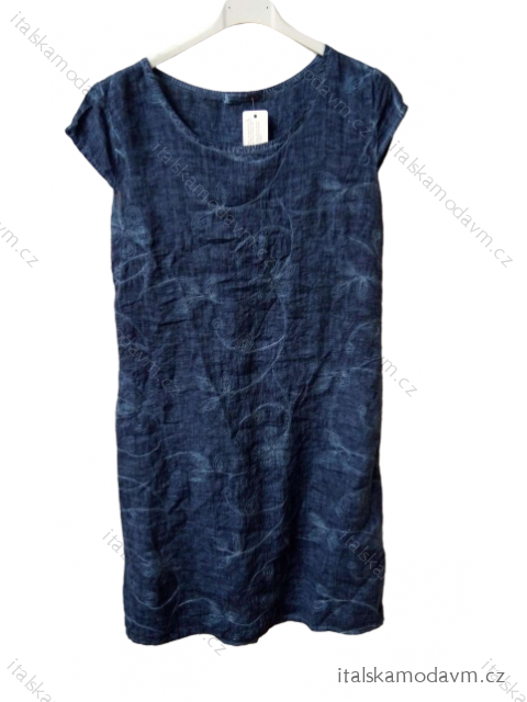Šaty lněné krátký rukáv  dámské (M-3xl) ITALSKá MóDA IM422STELA1/DR modrá tmavá 3XL