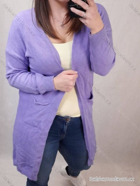 Cardigan pletený tenký jarný dlhý rukáv dámsky nadrozmer (L/2XL ONE SIZE) TALIANSKA MÓDA IMD21947 modro-fialová L-2XL