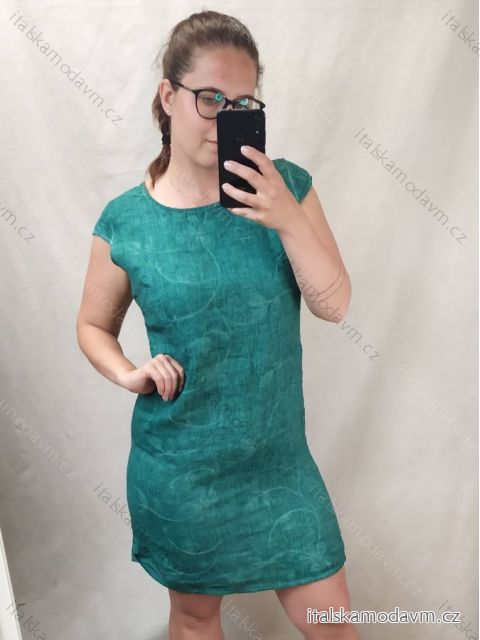 Šaty lněné krátký rukáv  dámské (M-3xl) ITALSKá MóDA IM422STELA4/DR zelená tmavá zelená tmavá M