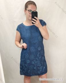Šaty lněné krátký rukáv  dámské (M-3xl) ITALSKá MóDA IM422STELA1/DR modrá tmavá