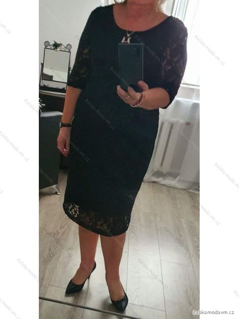 Šaty elegantné spoločenské krajkové 3/4 rukáv dámske nadrozmer (46-54) POLSKÁ MÓDA PMLIG22005