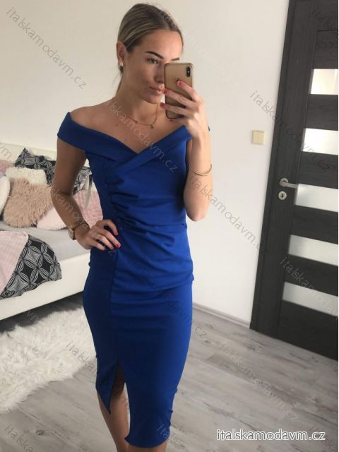Šaty elegantné spoločenské dámske (S/M ONE SIZE) TALIANSKA MÓDA IM322MADEY/DRkrálovsky modrá