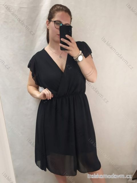 Šaty elegantný krátky rukáv dámske nadrozmer (XL/2XL ONE SIZE) TALIANSKA MÓDA IM422CLARIS/DR XL/2XL čierna