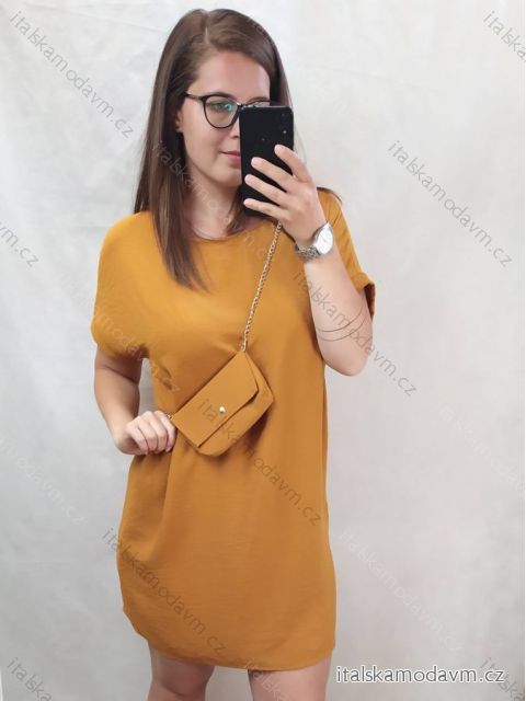 Šaty krátký rukáv s kabelkou dámské nadrozměr (XL/2XL ONE SIZE) ITALSKÁ MÓDA IM422295/DR