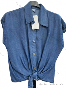 Košile riflová krátký rukáv dámská (S/M ONE SIZE) ITALSKÁ MÓDA IMM22820