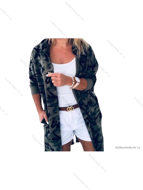 Cardigan s kapsičkami a kapucí 3/4 rukáv dámský maskáč (uni s/l) ITALSKá MóDA IM4223121/DR