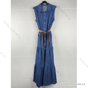 Šaty letní dlouhé košilové bez rukávu s páskem dámské (S/M ONE SIZE) ITALSKÁ MÓDA IMPBB22Q3015