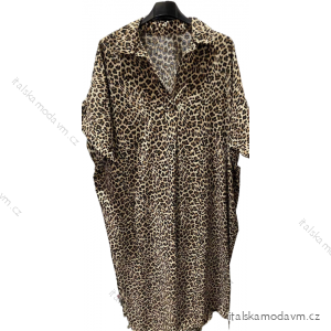 Šaty maxi košilové letní oversize krátký rukáv dámské leopard (S/M ONE SIZE) ITALSKÁ MÓDA IMM22920
