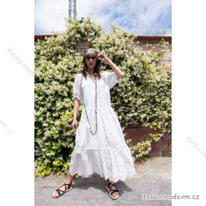 Šaty dlouhé krajkované bavlněné krátký rukáv dámské (S/M ONE SIZE) ITALSKÁ MÓDA IMM22956