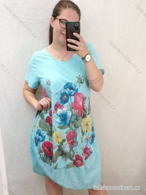 Šaty dlouhé maxi letní krátký rukáv dámská nadrozměr (XL/2XL ONE SIZE) ITALSKÁ MÓDA IM422758/DR