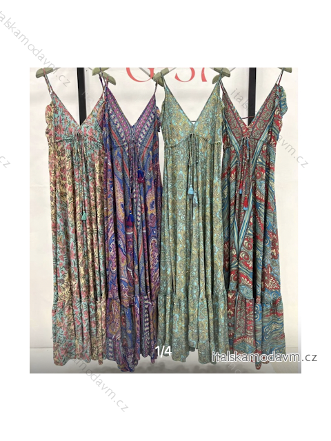 Šaty dlhé letné na ramienka dámske (S/M ONE SIZE) INDICKÁ MÓDA IMPEM22G-37/DR svetlo oranžová