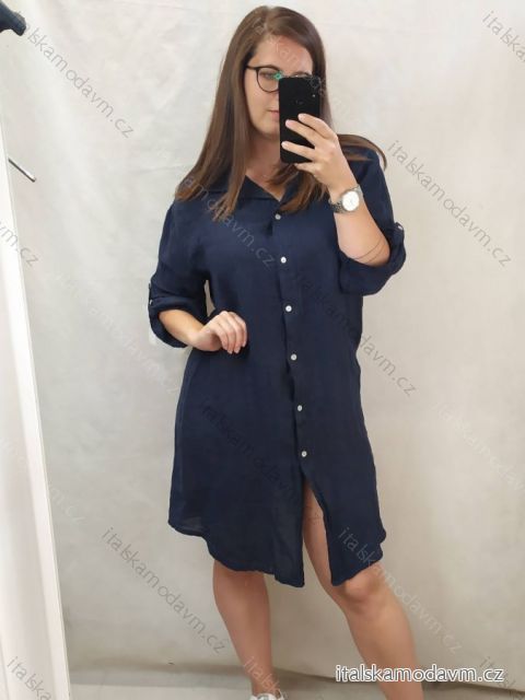 Šaty košilové 3/4 rukáv dámské ( XL / 3XL ONE SIZE) ITALSKá MóDA IM721PAOLO/DRtm.modrá