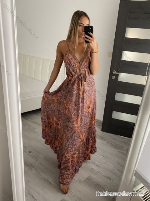 Šaty dlouhé letní  na ramínka dámské  (S/M ONE SIZE) ITALSKÁ MÓDA IMM22Q52399/DR