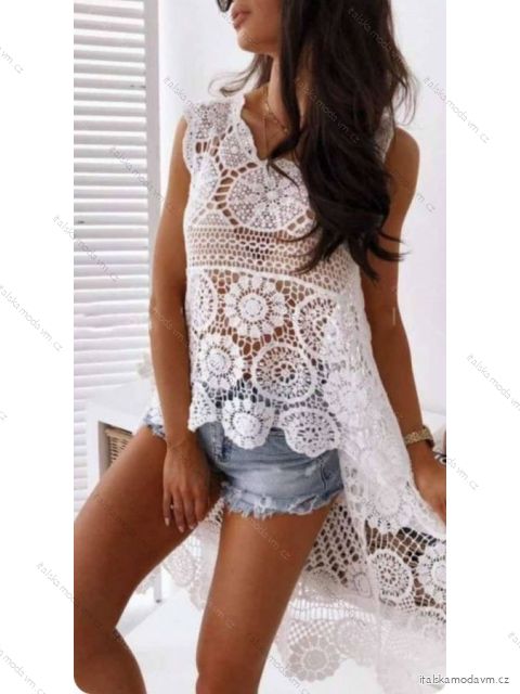 Přehoz tunika plážová letní krajková bez rukávu dámská (S/M ONE SIZE)  ITALSKá MóDA IMWC222863 bílá S/M