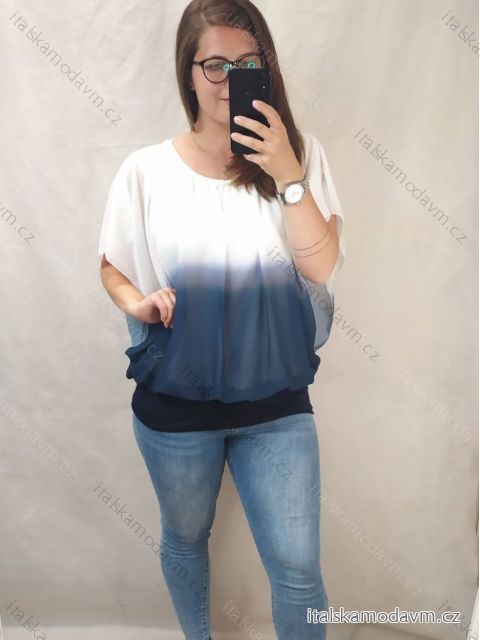 Halenka oversize šifon krátký rukáv dámská nadrozměr (XL/2XL/3XL ONE SIZE) ITALSKá MóDA IM422290