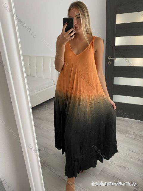 Šaty dlouhé letní bez rukávu dámské (S/M/L/XL/2XL ONE SIZE) ITALSKÁ MÓDA IMLI22007 oranžová S-2XL