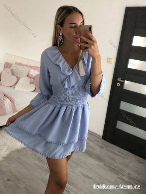 Šaty letní carmen přes ramena dlouhý rukáv dámské (S/M ONE SIZE) ITALSKÁ MÓDA IMWK21306/DR