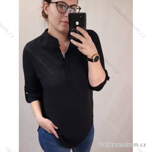 Tunika košilová 3/4 rukáv dámská (L/XL ONE SIZE) ITALSKÁ MÓDA IMM22042 Černá L/XL