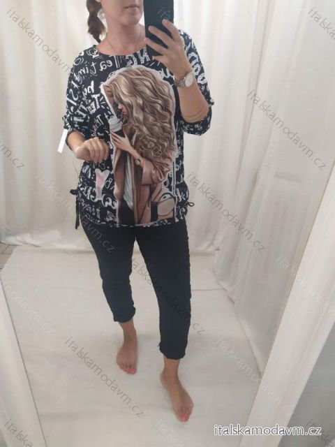 Tunika oversize 3/4 dlouhý rukáv dámská nadrozměr (XL/2XL/3XL ONE SIZE) ITALSKÁ MÓDA IM422864