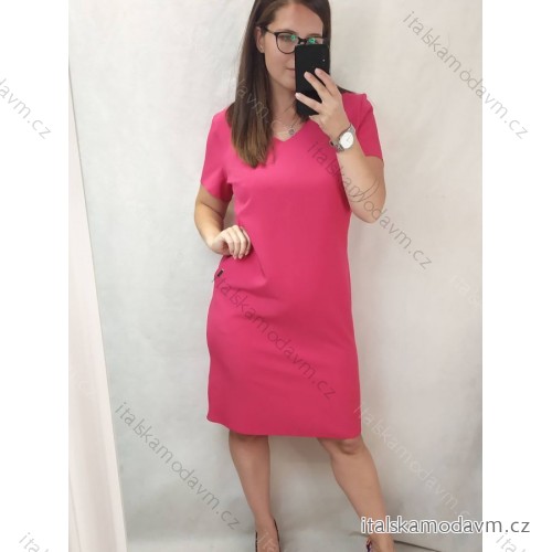 Šaty elegantní společenské krátký rukáv dámské nadrozměr (44-52) POLSKÁ MÓDA PMF22006 růžová 48