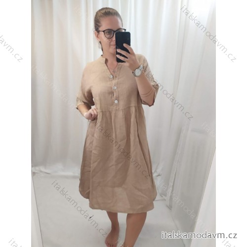 Šaty letní lněné krátký rukáv dámské (L/XL ONE SIZE) ITALSKÁ MÓDA IMPLM228664