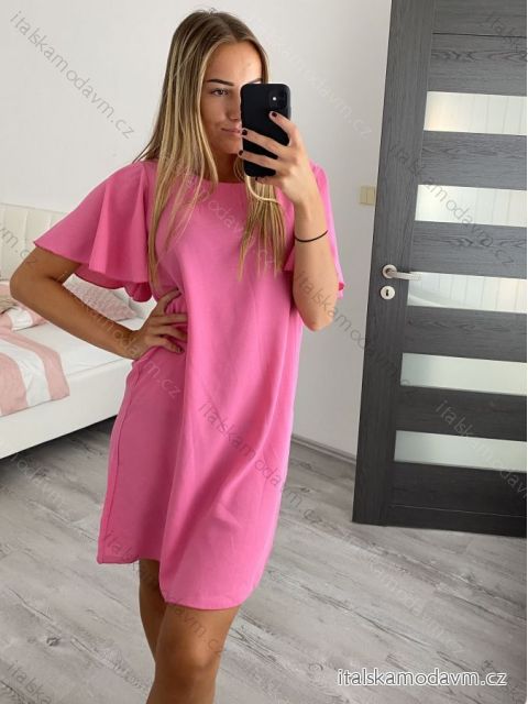 Šaty letné krátky rukáv dámske (S/L ONE SIZE) TALIANSKA MÓDA IMWOP22OP028/DRrůžové