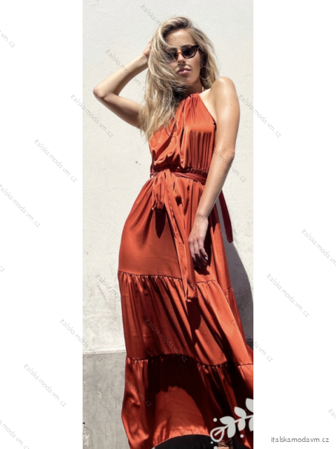 Šaty dlouhé skládané bez rukávu dámské (S/M ONE SIZE) ITALSKÁ MÓDA IMPBR22H3080-R1