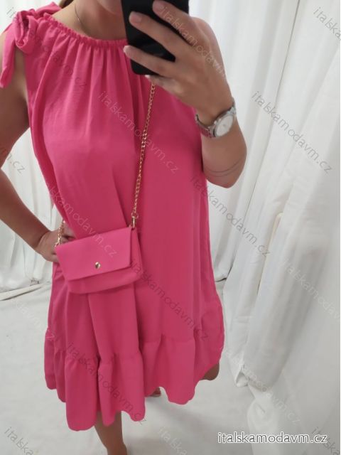 Šaty letní s kabelkou bez rukávu dámské (L/XL ONE SIZE) ITALSKá MóDA IM422680/DUR tmavě růžová